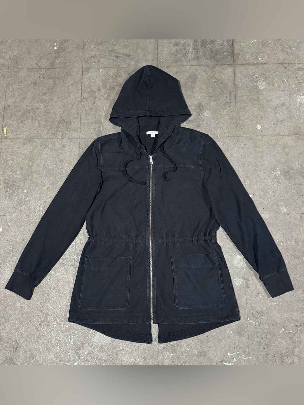 Standard James Perse Jacket Womens Black Utility Chore Full Zip Hooded Parka USA